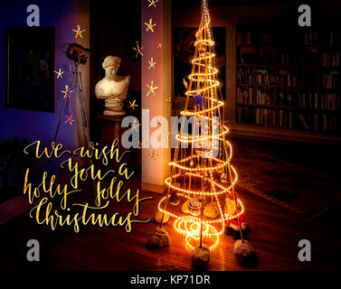 CHRISTMAS GREETINGS: Minimalistic Christmas tree inside private residence, Bad Toelz, Germany Stock Photo