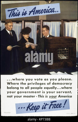 World War II era poster speaking about voting and freedom Stock Photo