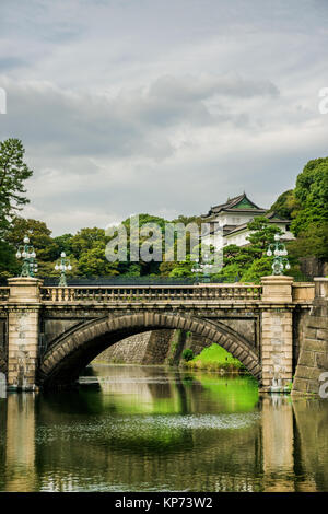 Tokyo Imperial Palace Outer Gardens with the famous Nijubashi Bridge Stock Photo