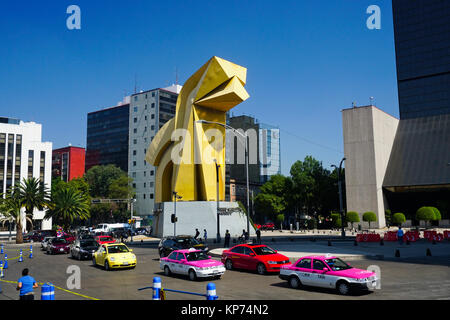 The Torre Caballito building and Caballito (Little Horse) sculpture, Paseo de la Reforma, Mexico City, Mexico. It is a work by the sculptor Sebastian, Stock Photo