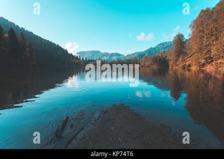Soft autumn landscape view of Karagol (Black lake) a popular destination for tourists,locals,campers and travelers in Eastern Black Sea,Savsat, Artvin Stock Photo