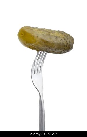 dill pickle on fork Stock Photo