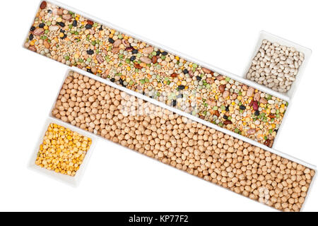 assorted beans in different rectangular boxes Stock Photo