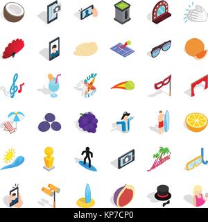 Beach icons set, isometric style Stock Vector