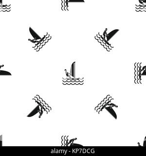 Man on windsurf pattern seamless black Stock Vector