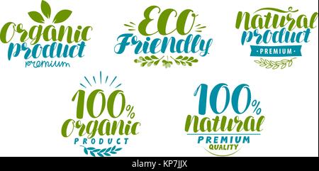 Natural, organic product label or logo. Eco icon. Typographic design, lettering vector illustration Stock Vector