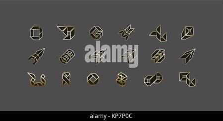 Set of minimal geometric multicolor shapes. Trendy hipster icons and logotypes. Business signs symbols, labels, badges, frames and borders Stock Vector