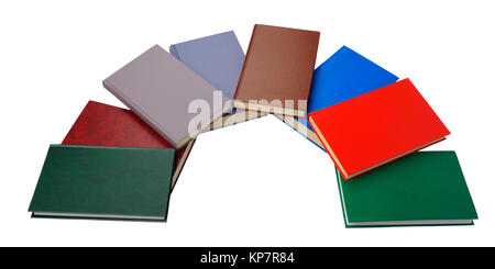 Â‘lose up of semicircle of colorful books on white background Stock Photo