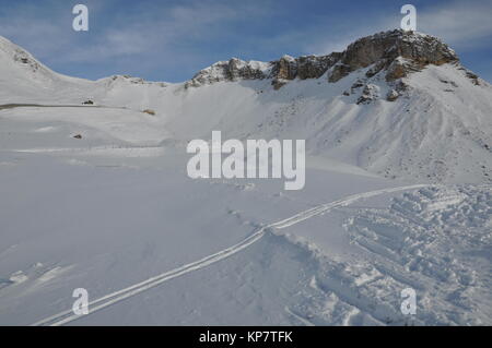 Schareck,Hochtor,Grossglockner,Tracks in the snow,Ski lane,Winter,Deep snow,GrossglocknerstraÃŸe Stock Photo