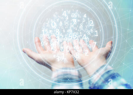 Businessman on blurred background using flying network connection interface 3D rendering. Technologies that impress. Presenting wireless technologies. Stock Photo