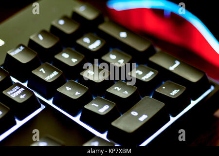 closeup computer illuminated keyboard Stock Photo