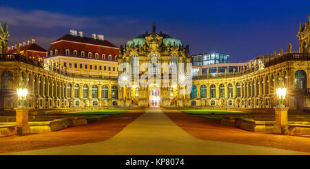 Panorama of Zwinger at night in Dresden, Germany Stock Photo