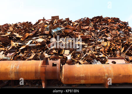 Pile of scrap metal at a recycling facility Stock Photo