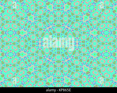 Abstract geometric background, seamless diamond pattern with pink, red and blue elements on mint green, ornate and extensive Stock Photo