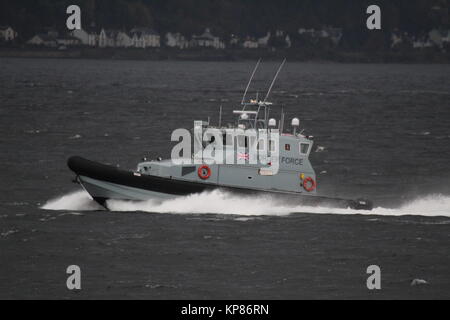 HMC Active, a 20 metre coastal patrol vessel operated by the UK Border Force, passing Gourock on the Firth of Clyde. Stock Photo