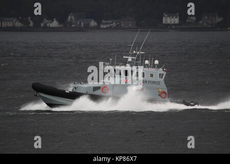 HMC Active, a 20 metre coastal patrol vessel operated by the UK Border Force, passing Gourock on the Firth of Clyde. Stock Photo