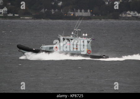 HMC Active, a 20 metre coastal patrol vessel operated by the UK Border Force, passing Gourock on the Firth of Clyde. Stock Photo