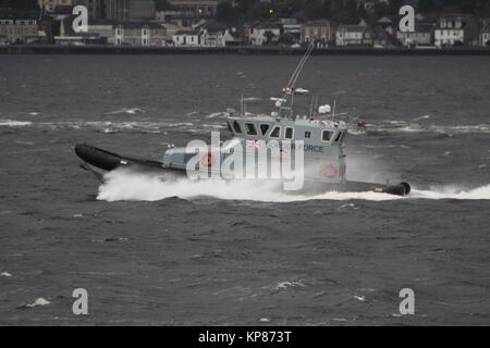 HMC Active, a 20 metre coastal patrol vessel operated by the UK Border Force, passing Gourock on the Firth of Clyde. Stock Photo