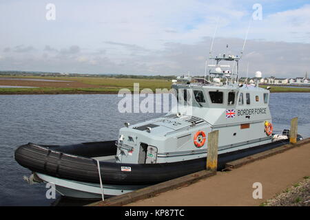 HMC Active, a 20 metre coastal patrol vessel operated by the UK Border Force, berthed at Irvine Harbour in Ayrshire. Stock Photo