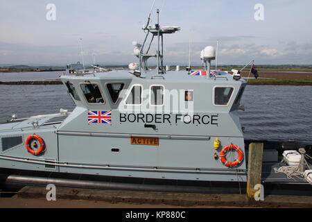 HMC Active, a 20 metre coastal patrol vessel operated by the UK Border Force, berthed at Irvine Harbour in Ayrshire. Stock Photo