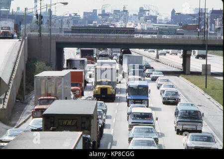 Heavy Traffic On The Dan Ryan Expressway In Chicago Illinois. It Is The Busiest In The United States With 254,700 Vehicles Daily, According To Figures Released In March, 1975, By The Federal Department Of Transportation. Stock Photo