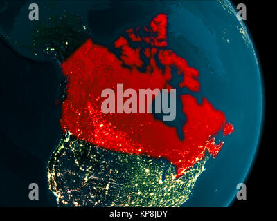 Illustration of Canada as seen from Earth’s orbit at night. 3D illustration. Elements of this image furnished by NASA. Stock Photo