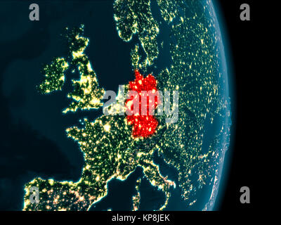 Illustration of Germany as seen from Earth’s orbit at night. 3D illustration. Elements of this image furnished by NASA. Stock Photo