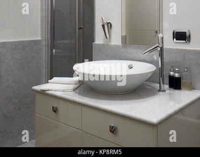 foreground of washbasin in modern bathroom Stock Photo