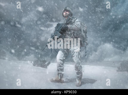 Airborne trooper winterstorm Stock Photo