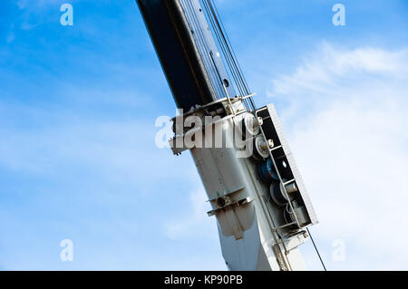 Heavy industrial pulley and cable assembly on crane Stock Photo