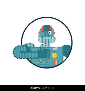 Robot thumbs up and winks. Cyborg happy emoji. Robotic man Vector illustration Stock Vector