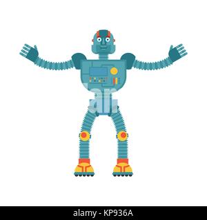 Robot happy. Cyborg merry emotions. Robotic man Joyful. Vector illustration Stock Vector