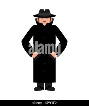 Spy in hat and coat isolated. Secret agent in cloak. Detective retro. Vector illustration. Stock Vector