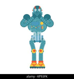 Robot scared OMG. Cyborg Oh my God emoji. Frightened Robotic man. Vector illustration Stock Vector