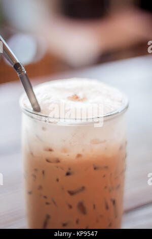 Iced Mocha Coffee in glass on the table Stock Photo