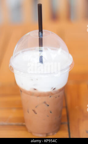 Iced Mocha Coffee in glass on the table Stock Photo