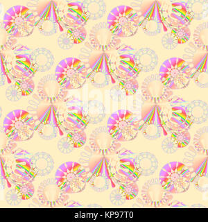 Abstract geometric background, seamless circles pattern in pink shades with multicolored elements on peach color, happy and dreamy Stock Photo