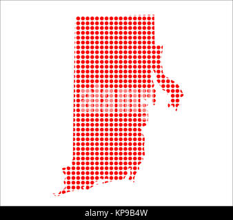 Red Dot Map of Rhode Island Stock Photo
