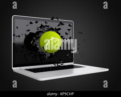 tennis ball destroy laptop Stock Photo