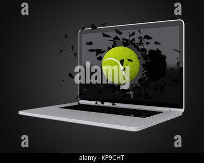 tennis ball destroy laptop Stock Photo