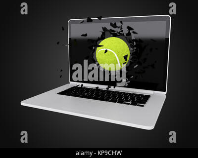 tennis ball destroy laptop Stock Photo