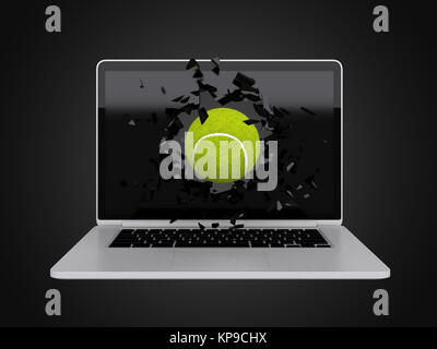 tennis ball destroy laptop Stock Photo