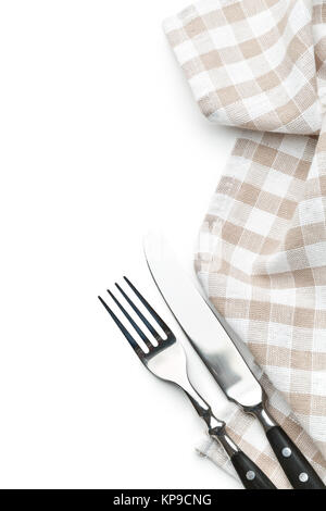 knife, fork and checkerd napkin Stock Photo