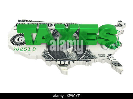 'TAXES' with United States Map Dollar Isolated Stock Photo