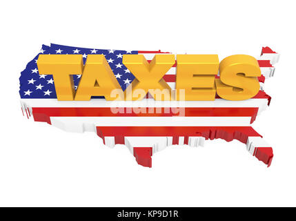 'TAXES' with United States Map Flag Isolated Stock Photo