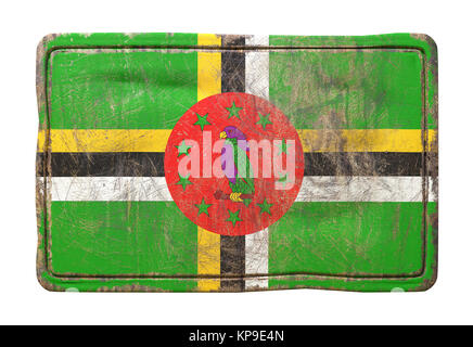 3d rendering of a Dominica flag over a rusty metallic plate. Isolated on white background. Stock Photo
