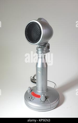 Vintage silver microphone isolated on white background Stock Photo