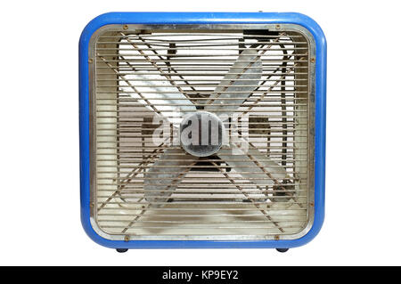 Blue retro electric fan on white background Stock Photo