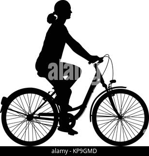 young woman riding bicycle silhouette - vector Stock Vector