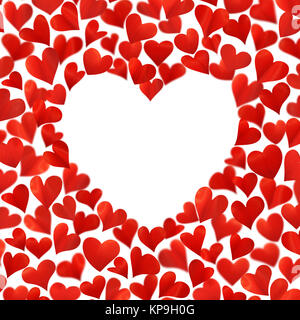 Background with red hearts in 3D, empty space for text in heart shape, isolated on white Stock Photo